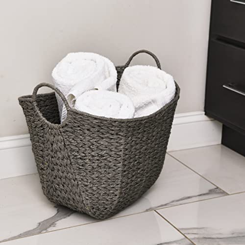 Household Essentials Handwoven Paper Rope Storage Basket with Metal Frame and Handles, Gray - color: Grey Paper Rope