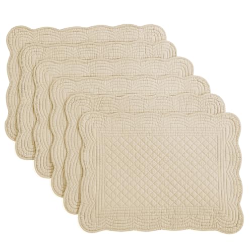 HOMBYS Quilted Placemats Set of 6 Washable-13x18 inches Rectangular Placemats for Kitchen Table-100% Cotton Fabric Rectangular Table Mats, (Light Brown) - color: Light Brown