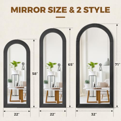 58x22 Arched Full Length Mirror, Solid Wood 3 Layer Frame, Black - color: Black-3 Layer-ar Frame, size: 57.9"L x 21.9"W