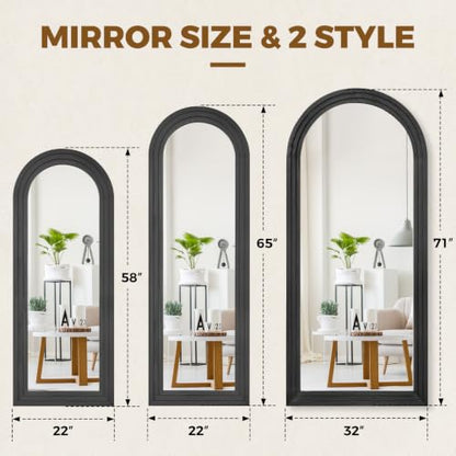 58x22 Arched Full Length Mirror, Solid Wood 3 Layer Frame, Black - color: Black-3 Layer-ar Frame, size: 57.9"L x 21.9"W