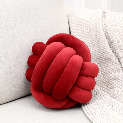 Petrella Burgundy Knot Pillow Ball, 8 Inch Round Decorative Pillow for Bed - color: A1-burgundy, size: 8inch