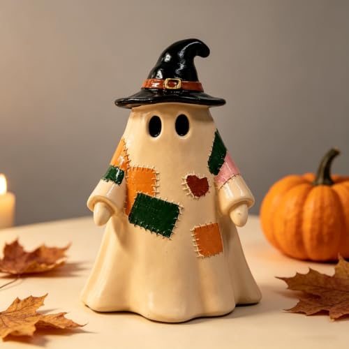 Light up Halloween Resin Figurines Patchwork Ghost Witch Hat 1Pcs - color: Halloween Styl 31