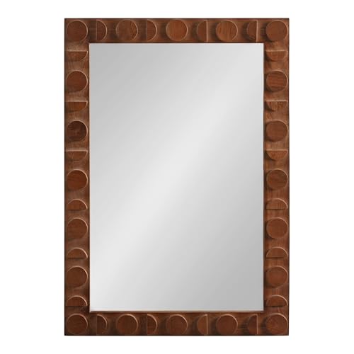 Kate and Laurel Lunara Modern Rectangle Wood Wall Mirror, 24 x 35, Walnut Brown, Mid-Century Dark Wooden Rectangular Bathroom Mirror for Over Sink with Geometric Detailing - color: Walnut Brown