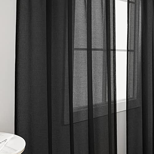 MYSTIC-HOME Window Curtains Black Sheer 90 Inches Long 2 Panels Tulle for Bedroom Panel Sets Rod Pocket Living Room Kitchen Yard 52 W x L - color: Black, size: 52"W x 90"L (Pack of 2)