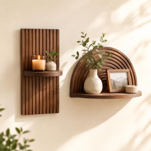 Artilady Boho Shelf Wall Decor, Mid Century Modern Floating Shelves Storage - color: Brown a