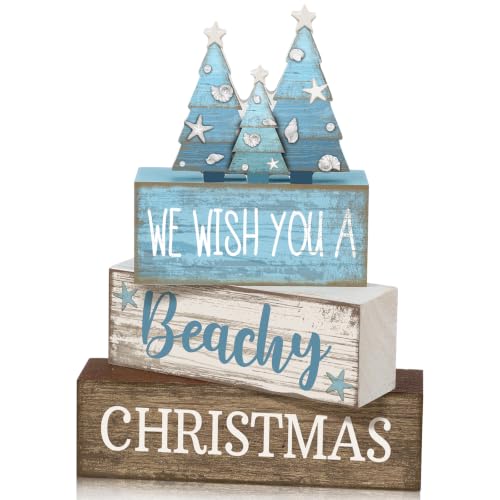 Lineshading 4 Pcs Coastal Christmas Table Decor, Blue Beachy Christmas Tree - style: Blue Christmas Tree