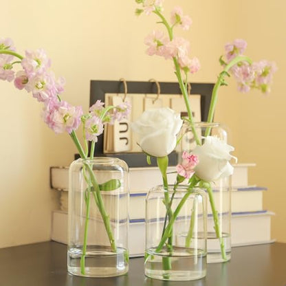 Bud Vases in Bulk Set of 12, Glass Small Vases for Flowers, Modern Cylinder Flower Vases for Wedding Centerpiece, Living Room Decorative, Home Decor - size: 12