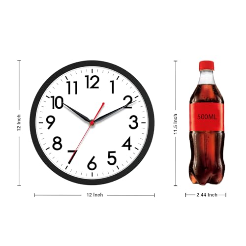 AKCISOT 12 Inch Wall Clock, Silent Battery Operated Analog Clock, Black - color: A_black, size: 12 Inch