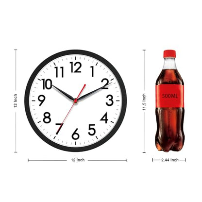 AKCISOT 12 Inch Wall Clock, Silent Battery Operated Analog Clock, Black - color: A_black, size: 12 Inch