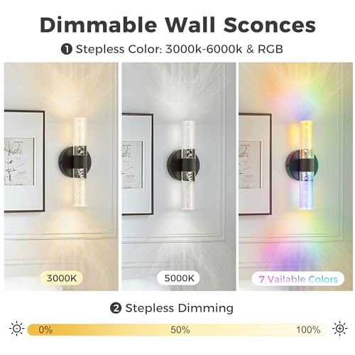 Battery Operated Wall Sconces Set of 2, 10000mAh Rechargeable Wall Light - color: Black, size: 12 inch