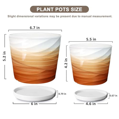 Ceramic Plant Pot, 6.7 + 5.5 Inch, Khaki + White - color: Khaki + White, size: 6.7 + 5.5 Inch-2 Pack