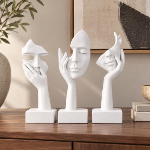 3 Pcs Thinker Large Statue Set - White Art Abstract Home Accent Figurines for Living Room, Bedroom, Shelves, Office Desktop, Coffee Table Decor, Gift for Women (3 Pcs White, 9") - color: 3 Pcs White, size: 9"