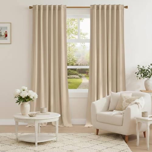 NICETOWN Beige Velvet Curtains 96 inch Long, 52" W x 96" L, 2 Panels - color: Beige, size: 52"W x 96"L (Pack of 2)