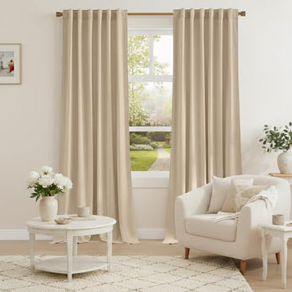 NICETOWN Beige Velvet Curtains 102 inch Long, 52" W x 102" L, 2 Panels - color: Beige, size: 52"W x 102"L (Pack of 2)