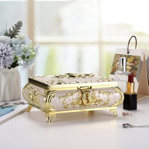 Hipiwe Vintage Jewelry Storage Boxes Rectangular Metal Keepsake Box, Large - color: Gold, size: Large