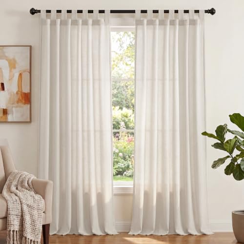 PrinceDeco Linen Semi Sheer Curtains for Living Room, 52x84 inch, Natural - color: Natural, size: 52"W x 84"L (Pack of 2)