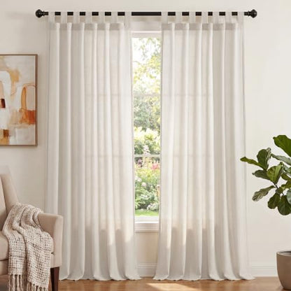 PrinceDeco Linen Semi Sheer Curtains for Living Room, 52x84 inch, Natural - color: Natural, size: 52"W x 84"L (Pack of 2)