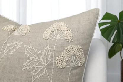 Rudransha Hand Embroidered Wildflower Throw Pillow Cover - 20x20 Inch Natural Linen - Blooming - color: Blooming-natural, size: 20" x 20" (Pack of 1)