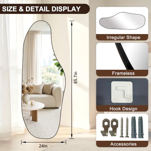 65.7"x24" Irregular Full Length Mirror, Abstract Wall Mirror - color: Black Frameless