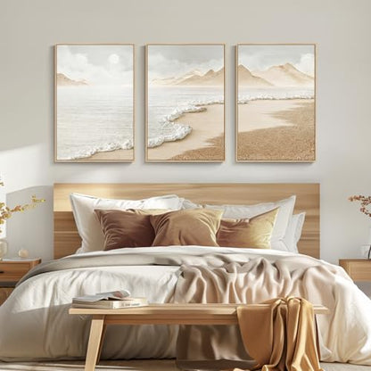 Large Framed Boho Abstract Beach Wall Art for Living Room, 24x36 Inch - color: Neutral, size: 24" W x 36" H x 3Pcs