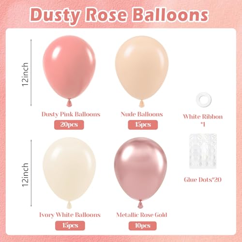 12inch Dusty Pink Balloons with Nude Ivory White Rose Gold Balloons - color: Dusty Pink
