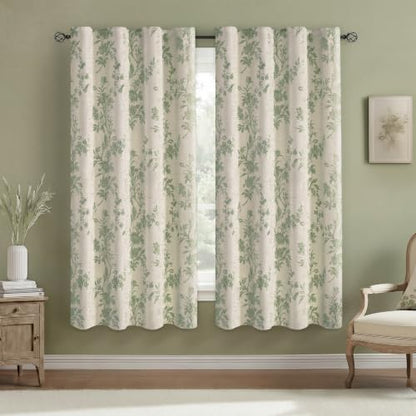 Sage Green Boho Floral 100% Blackout Curtains 72 Inch 2 Panels - color: Sage Green, size: 52"W x 72"L (Pack of 2)