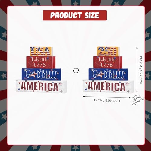 Smile 4th of July 250th Anniversary Wooden Block Stack with USA Decor, 4-Piece Patriotic Tiered Tray Decor for Independence Day & Memorial Day - style: 250