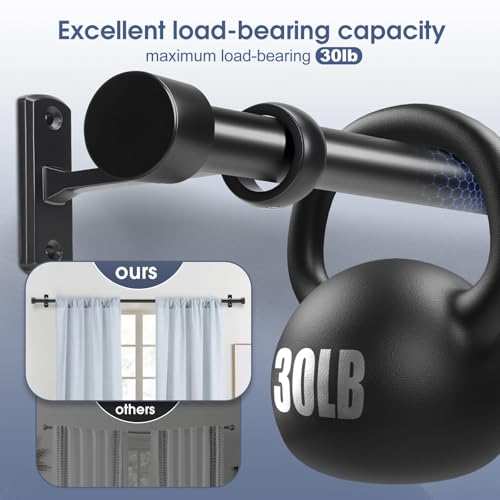 Curtain Rods for Windows, 1 Inch Black Curtain Rod Set, Heavy Duty Drapery Rods with Adjustable Curtain Rods, Outdoor Modern Curtain Rod with Simple End Caps (Black, 30"-240" 2 Pack) - size: 30"-240" 2 Pack
