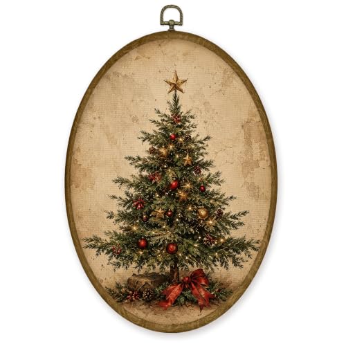 JMENGSSFL Classic Vintage Christmas Tree Oval Wall Art Decor 8.6x11.13 - color: Christmas-29