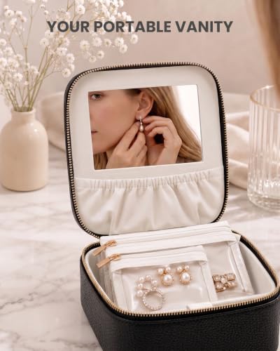 Lolalet Travel Jewelry Organizer for Women, Jewelry Case with Mirror - color: Black