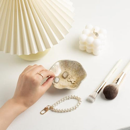 Ceramic Ring Dish, Jewelry Trinket Tray for Rings and Earrings - color: Camel Surface