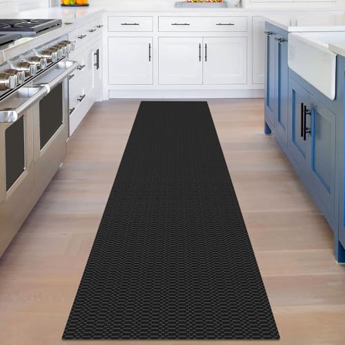 KOZYFLY 2x8 Runner Rug, Washable Non Slip Kitchen Hallway Rug, Black/Grey - color: Black/Charcoal Grey, size: 2' x 8' (Rectangular)