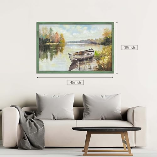 HILL WEST Rustic Autumn Landscape Lake Wooden Framed Wall Art, 45x30inch - color: Lake, size: 45"L x 30"W