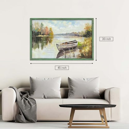 HILL WEST Rustic Autumn Landscape Lake Wooden Framed Wall Art, 45x30inch - color: Lake, size: 45"L x 30"W