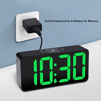 DreamSky Small Digital Alarm Clock for Bedroom with Large Big Numbers - color: Black Case Green Digits