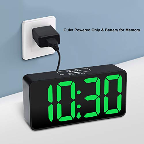 DreamSky Small Digital Alarm Clock for Bedroom with Large Big Numbers - color: Black Case Green Digits
