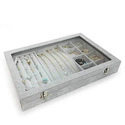 Ice Velvet Jewelry Organizer Box for Women Girlfriend Wife - color: 8 Grids & 5 Slots & 6 Necklace Hooks
