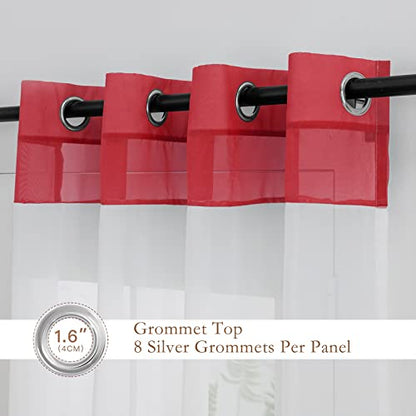 L.Z.E Red and White Sheer Curtains 84 Inches Long 2 Panels Set, Transparent Voile Window Drapes for Living Room & Dining Room with Classic Design, Elegant Grommet Curtain with Tieback - color: Red, size: 56"W x 84"L (Pack of 2)