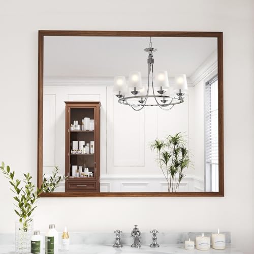 WEER Bathroom Vanity Mirror Walnut 40X36 Inch - color: Walnut, size: 40"L x 36"W