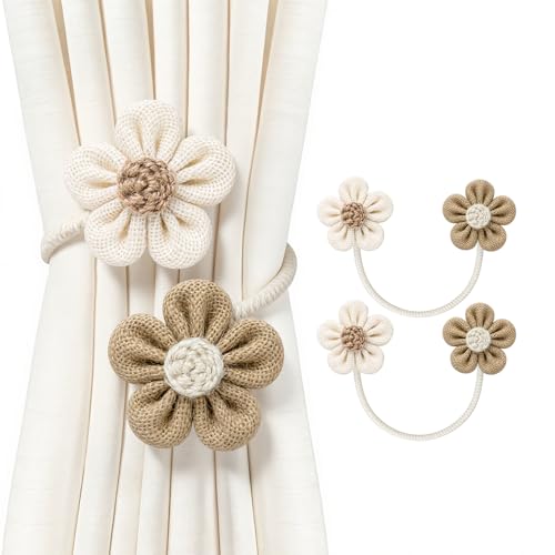 VIS'V Curtain Tiebacks, Boho Curtain Holdbacks, Cream and Khaki, 2 Pcs - color: Cream and Khaki