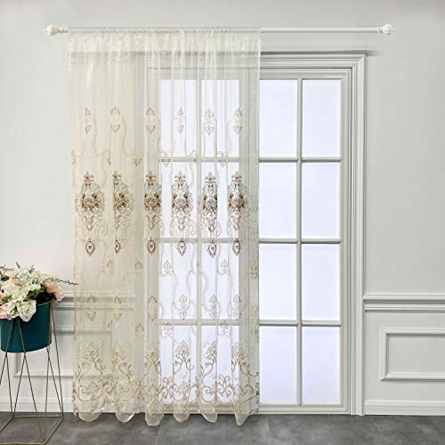 pureaqu Sheer Curtains Embroidered Window Drape Rod Pocket 1PC W75 x H84 - size: 75"W x 84"L (Pack of 1)