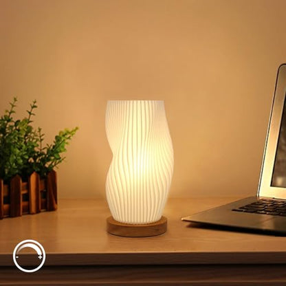 Dimmable Small Table Lamp with Rotary Switch, Striped Bedside Night Light - color: Warm-SM-brightness adjustable