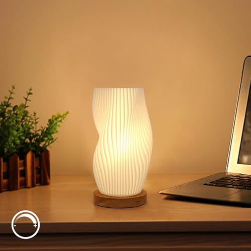 Dimmable Small Table Lamp with Rotary Switch, Striped Bedside Night Light - color: Warm-SM-brightness adjustable