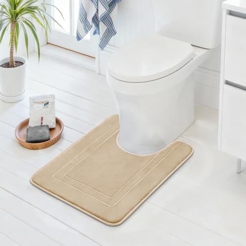 Cupic Cupid Memory Foam Toilet Rug 24"×20", U-Shaped Bath Mat, Beige - color: Deep Khaki, size: 1'8" x 2' (24" x 20"（U-Shape）)