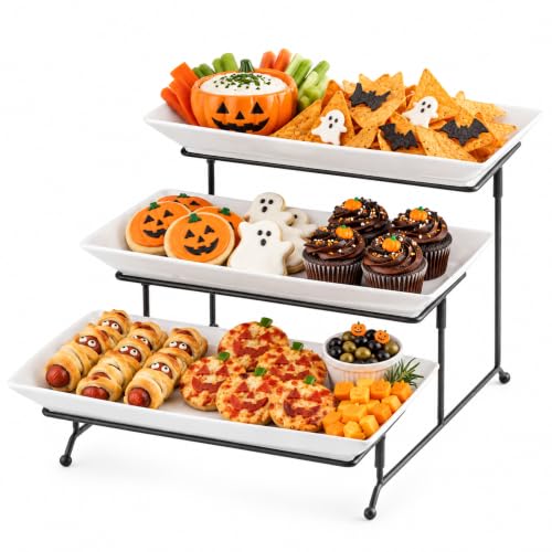 Gomakren 3 Tier Serving Trays Stand, 12 Inch White Rectangular Platters - color: Black, size: 15.9" x 11.7" x 9.1"