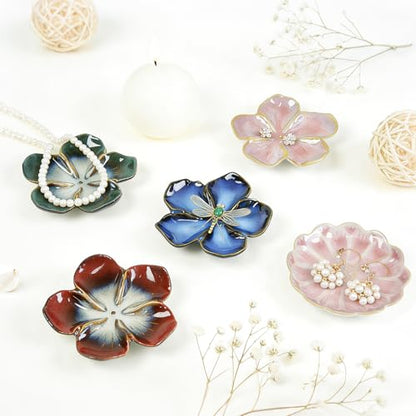 SEEDUSTRY 세라믹 주얼리 트레이, 꽃잎 반지 접시, 작은 세라믹 주얼리 장신구 홀더, 데스크탑 장식, 반지, 귀걸이, 목걸이를 위한 앙증맞은 접시, 어머니 여자 친구 딸 자매를 위한 선물 - color: 잉크 핑크