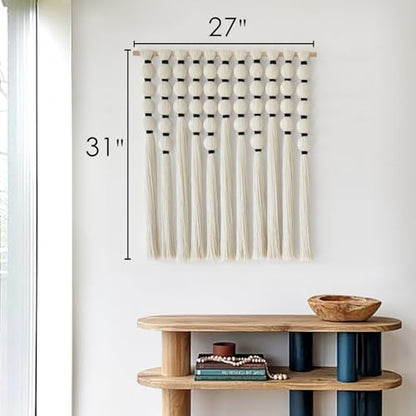 Macrame Wall Hanging Sphericity Textile Fiber Yarn Art Handmade 27"W*31"L - color: Beige Medium