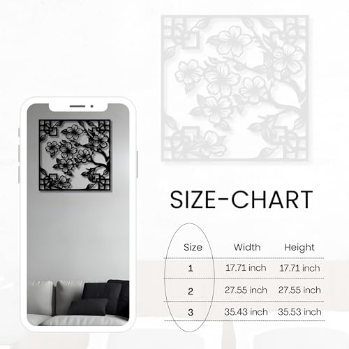 Metal Wall Decor | 17' x 17' x 0.05'' Cherry Blossom Asian Style Art Themed Wall Decorations | Handmade Indoor and Outdoor Wall Art (17'' x 17'', Cherry Blossom Asian Style, Black) - size: 17'' x 17'', style: Cherry Blossom Asian Style