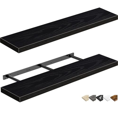 QEEIG Long Floating Shelves for Wall (Black, Set of 2, 35.4") - color: B. Black, size: 35.4"