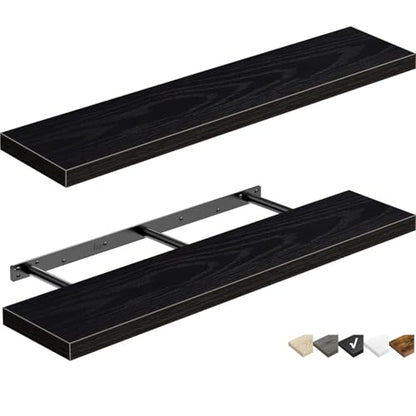 QEEIG Long Floating Shelves for Wall (Black, Set of 2, 35.4") - color: B. Black, size: 35.4"